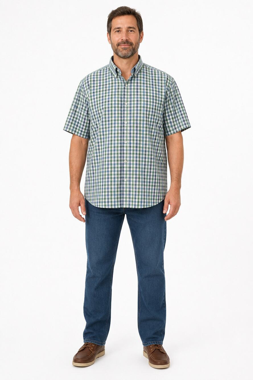 Chaps Easy Care size XXL 2XL blue green plaid short sleeve